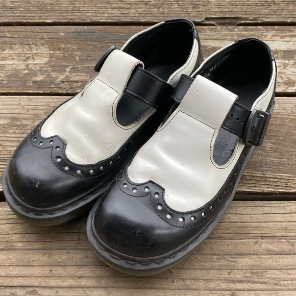 Dr. Martens Shoes - Dr. Martens Black and White Mary Jane’s Buckle tuxedo Loafers